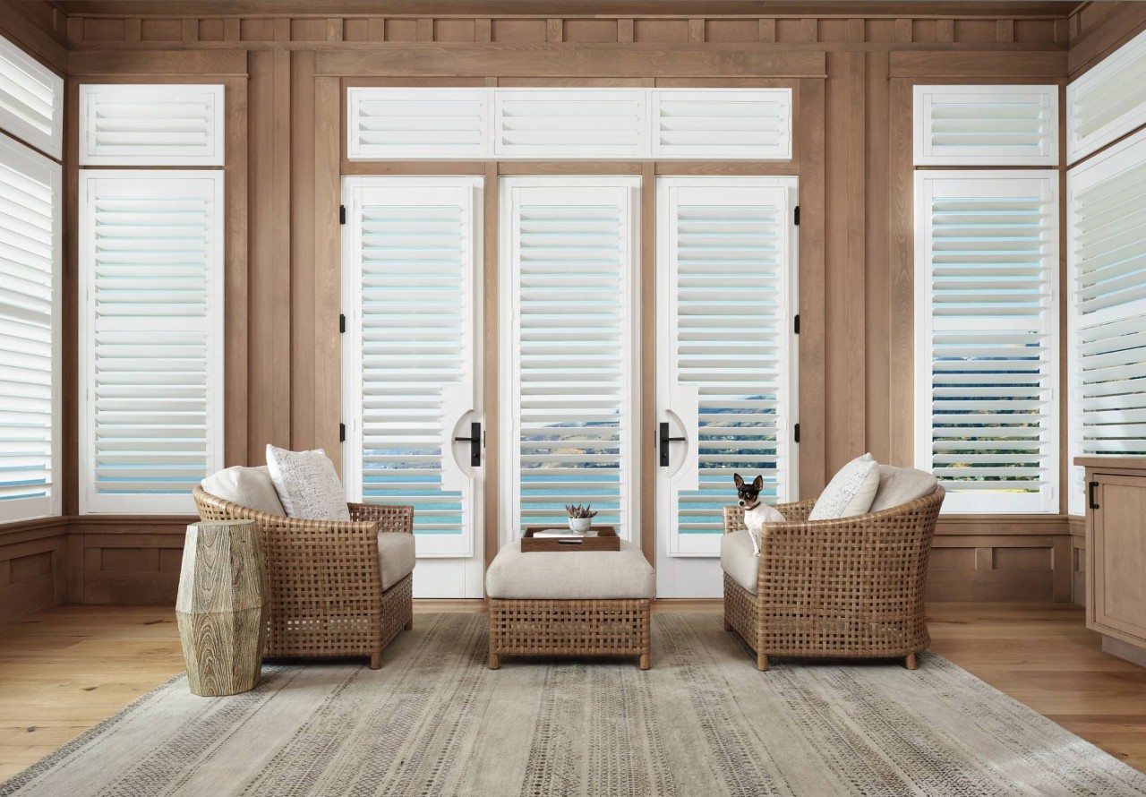 Hunter Douglas window treatments in a living room near Anaheim, CA