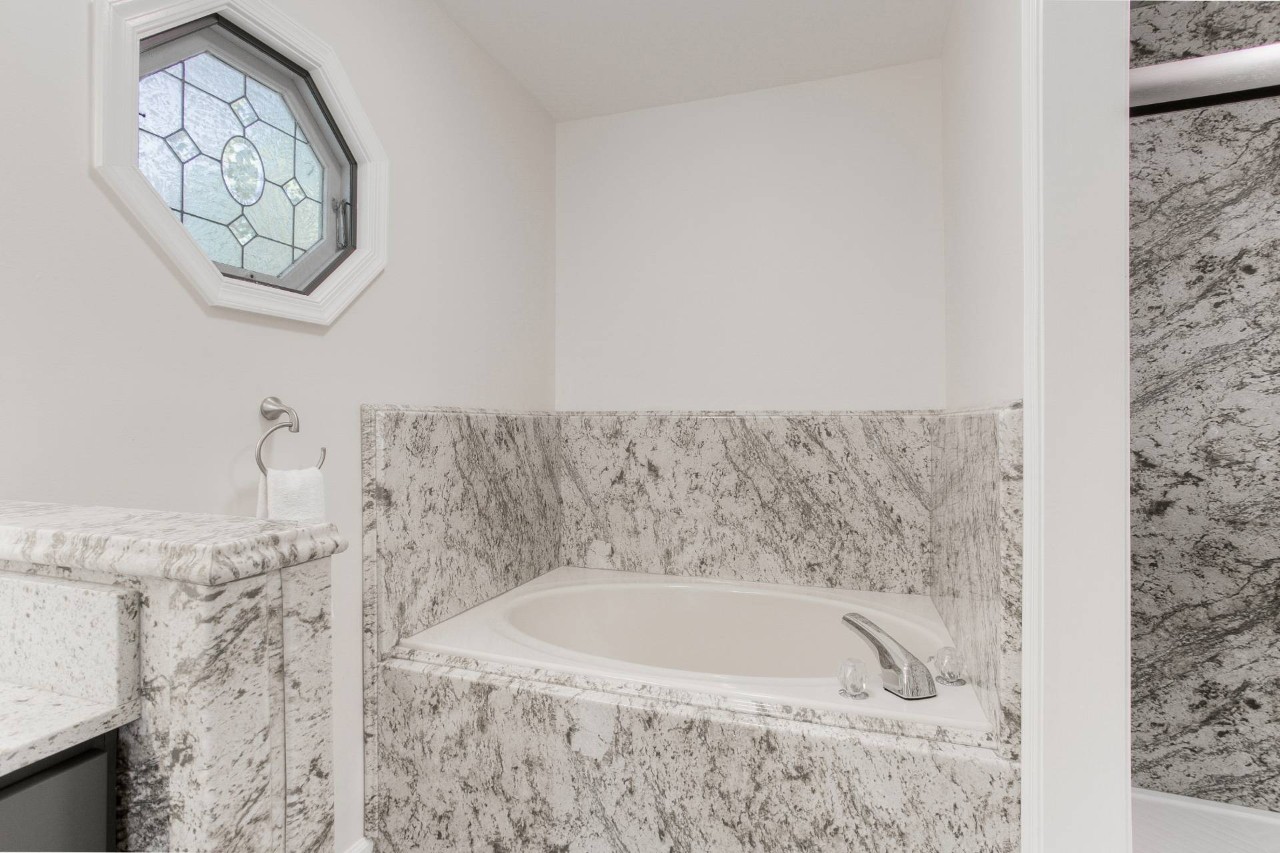 Modern bathroom featuring an octagonal window near Anaheim, CA